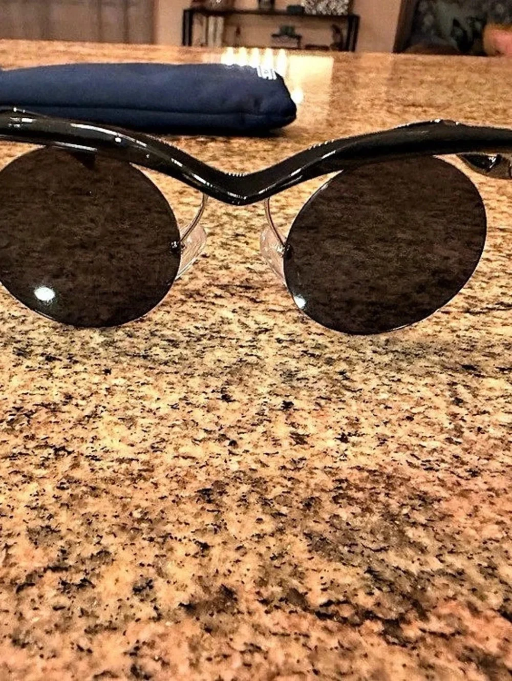 Prada SPR 16Q Cinema Round Sunglasses Black & Brown Like New
